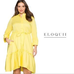 NEW Eloquii Yellow Pleated Flounce Hem dress